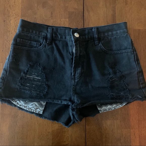 Forever 21 Pants - Black Distressed High Waisted Jean Shorts